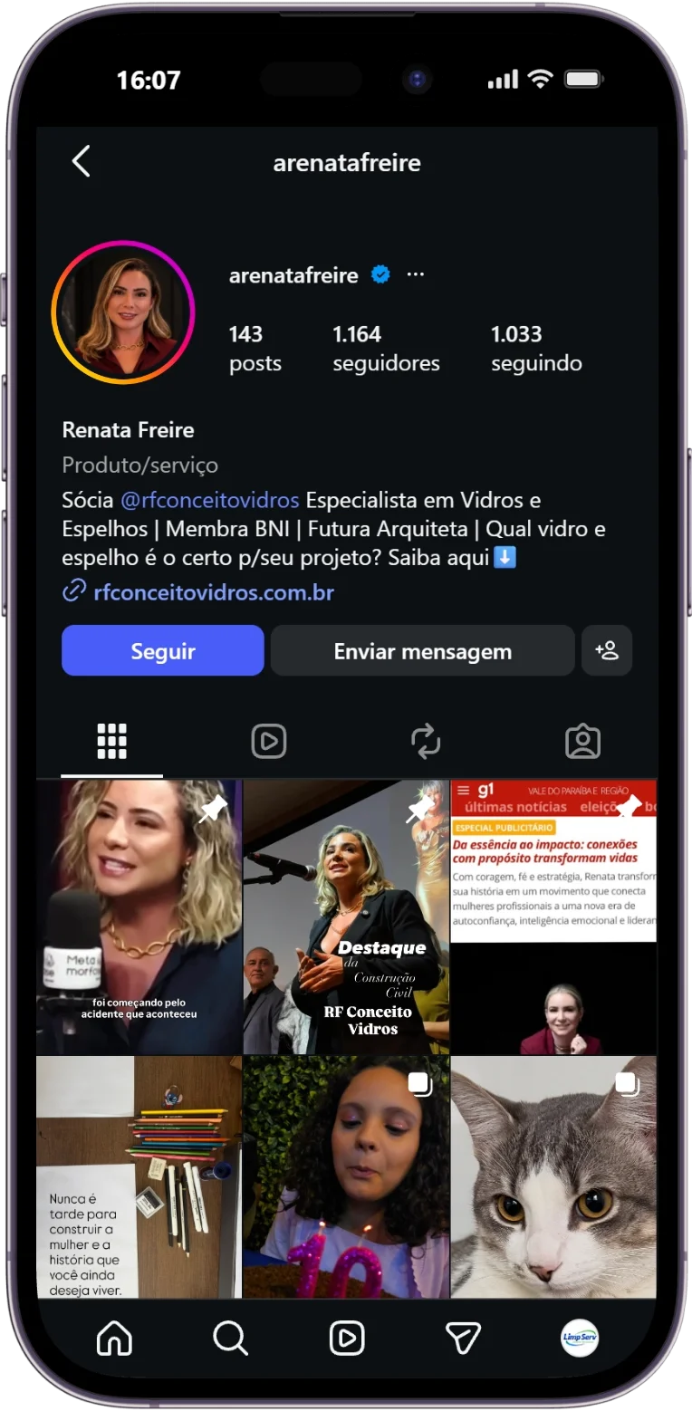 Perfil @arenatafreire exibido em um celular