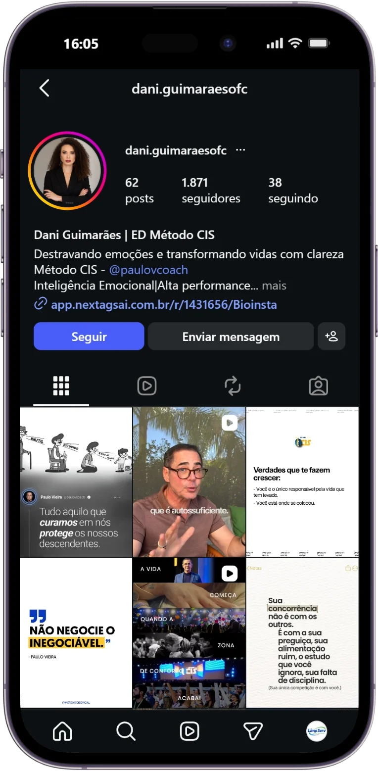 Perfil @dani.guimaraesofc exibido em um celular