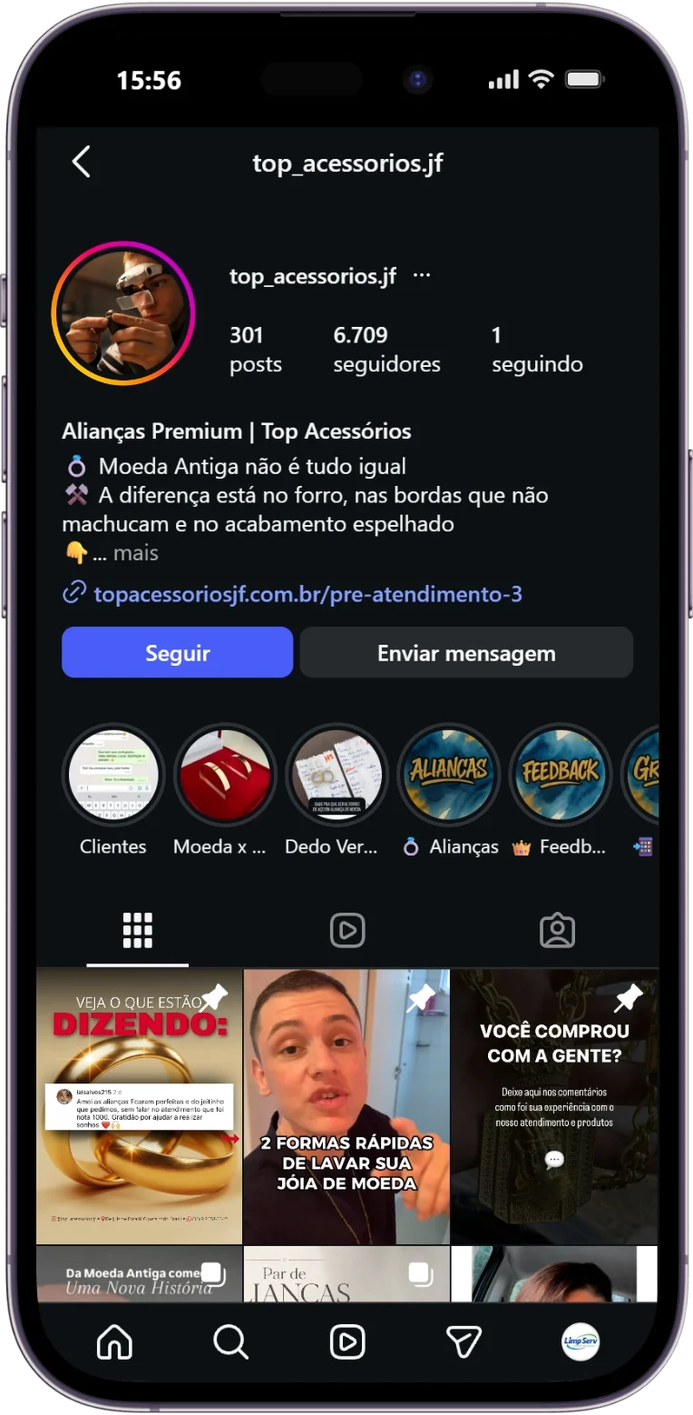 Perfil @top_acessorios.jf exibido em um celular